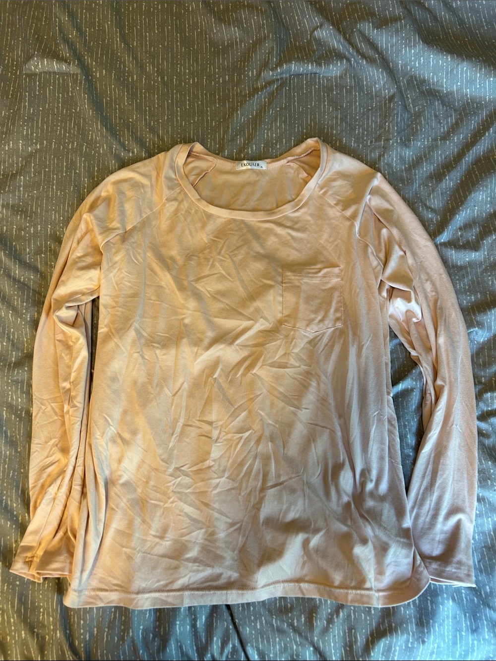 Eloquii Long Sleeve Scoop Neck Top in Pale Peach